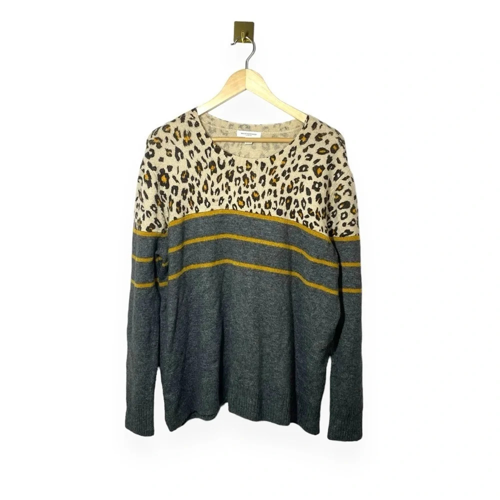 Beach Lunch Lounge Leopard Stripe Colorblock Sweater XXL Lightweight Pullover